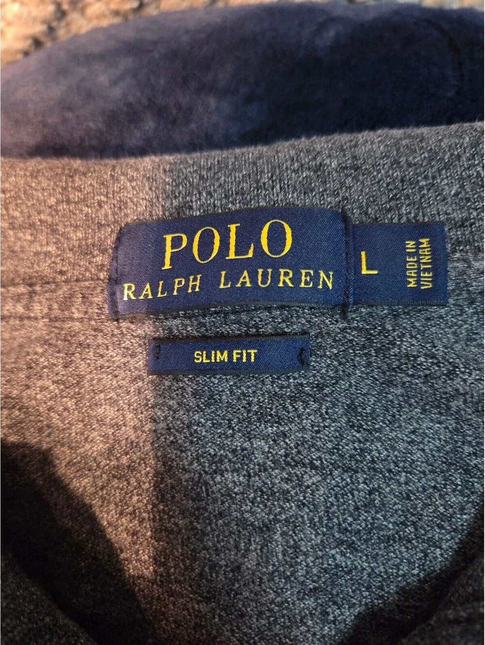 Polo Ralph Lauren Slim Fit Long Sleeve Gray Cotton Polo Shirt Size L